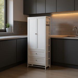 Armoire de rangement de cuisine autoportante en métal blanc de 72 pouces, 2 tiroirs, étagères réglables, organisateur robuste, épices, petit - Product Image 2