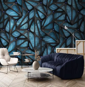Blue Wood Oak Background <strong>Wallpaper</strong> 3D Black Metal <strong>Checkered</strong> Mural - Product Image 1