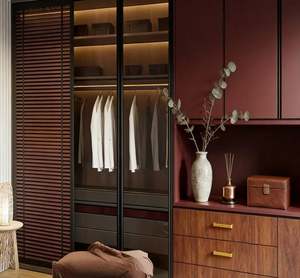 Whole-House Custom BALOM Modern <b>Wardrobe</b> | Burgundy Solid Wood + Glass <b>Door</b> | High-Capacity Bedroom Closet - Product Image 6
