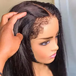 New 4C Textured Hairline Wigs With Kinky Baby Hair Ventilated Natural Edges Human Hair Kinky Straight HD Lace Front Wigs