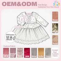 Robe trapèze personnalisée ODM OEM faite à la main avec appliques en dentelle, imprimé floral, patchwork, bordure à pompons et ourlet en dentelle florale pour filles