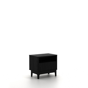 Mesita de Noche Moderna Negra con 2 Cajones, Frente Acanalado y Almacenamiento con Apertura por Presión - Product Image 2