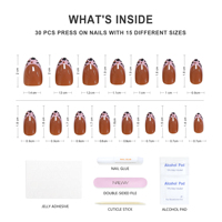 Ongles artificiels en gel souple personnalisés de haute qualité, réutilisables, 30 pièces, couleur marron brillant, motif stiletto, pour les doigts