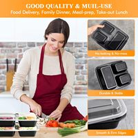 Boîte à lunch rectangulaire jetable en plastique PP à 3 compartiments pour nouilles, salades et préparation de repas – Couleur personnalisable, conteneur portable