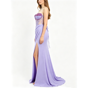 Vestido <span class=keywords><strong>de</strong></span> fiesta largo <span class=keywords><strong>de</strong></span> gran tamaño con abertura <span class=keywords><strong>alta</strong></span> y diamantes <span class=keywords><strong>de</strong></span> imitación para mujer, elegante vestido <span class=keywords><strong>de</strong></span> cóctel sin tirantes con hombros descubiertos - Product Image 4
