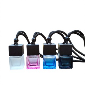Square Glass Car <b>Diffuser</b> <b>Bottles</b> 8ml With Black Matte Cap And Rope Hanging For Home Fragrance Aromatherapy - Product Image 1