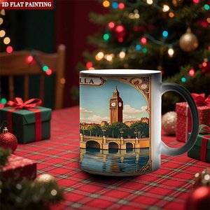 Taza Mágica de Cerámica Negra Esmerilada de 11 oz que Cambia de Color con Diseño Artístico de Sevilla - Product Image 2