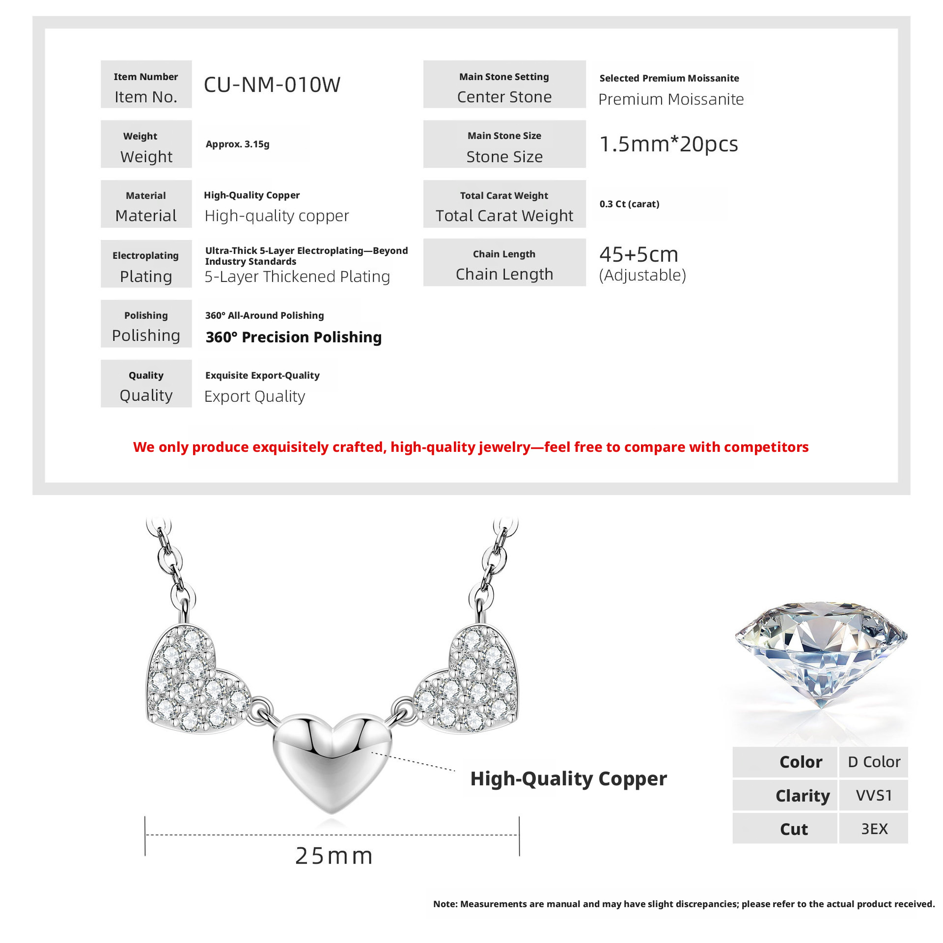 Eternal Heart Pendant Necklace[KWhite]
