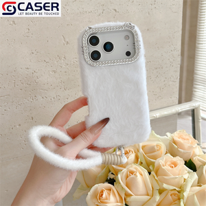 Kim cương ống kính Fluffy sang trọng trường hợp Dễ Thương Thỏ tai thiết kế mùa thu-mùa đông phong cách màu sắc tinh khiết dây buộc chống thả vỏ điện thoại cho 17/16/15 - Product Image 4