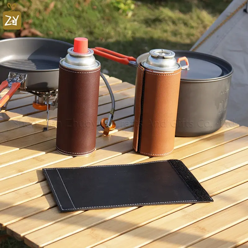 Outdoor Cassette Gas Tank Case Gas PU Leather Cover Butane Gas Warmer Holder Camping Barbecue Accessories