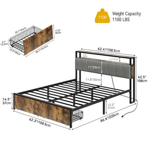 <b>Double</b> <b>bed</b> with drawers, wrought iron <b>bed</b>, steel and wood frame <b>bed</b>, thickened and reinforced iron <b>bed</b>, modern minimalist <b>bed</b>, - Product Image 2