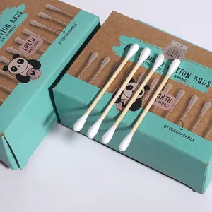 Eco Friendly Craft Paper Boxes Packaging Custom Printing Biodegradable Cotton Bud Round Tips Sterile Cotton Swab Ear Buds