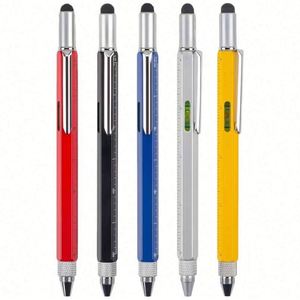 Stylo multifonctionnel 6-en-1 personnalisé avec logo, en métal, pointe bille 1,0 mm, fonction niveau d'eau et échelle cm/pouces, marque Mairun (USA) - Product Image 1