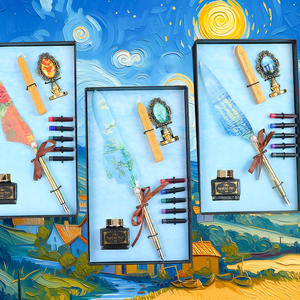 Set <span class=keywords><strong>de</strong></span> plumas <span class=keywords><strong>de</strong></span> inmersión estilo pintura al óleo artística, kit <span class=keywords><strong>de</strong></span> caligrafía retro europeo con sello <span class=keywords><strong>de</strong></span> cera y tinta para escritura <span class=keywords><strong>de</strong></span> cartas y diario. - Product Image 4
