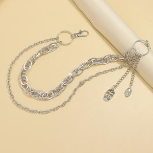 Cadena de cintura metálica con calavera estilo punk para mujer, de aleación de zinc, doble capa, estilo urbano, cadena decorativa para el cuerpo, uso casual - Product Image 3