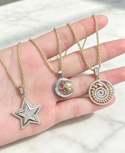 Two-Tone jewelry star Sun Moon Pendant necklaces Sparkling charm link <b>chain</b> for Gift Party - Product Image 2