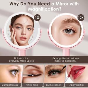 Personalized Desktop Cosmetic <b>Mirror</b> <b>with</b> Magnetized Eyelash Holder 360 Degree Rotation Rechargeable <b>Lighted</b> - Product Image 2