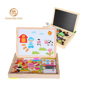 儿童婴儿蒙特梭利玩具彩色木磁画画黑板桌子双面儿童木制写字板 - Product Image 1