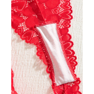 Completo Intimo Sexy Rosso in Pizzo Liscio <span class=keywords><strong>con</strong></span> Reggiseno Push-up e <span class=keywords><strong>Minimizer</strong></span> per Taglie Forti - Product Image 4