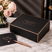 Boîte cadeau magnétique pliable en carton rose gold personnalisable, emballage de luxe, fermeture magnétique, boîtes noires
