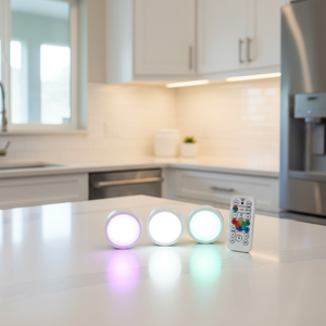Modern RGB LED Puck <b>Lights</b> Remote Control Battery Operated Dimmable Easy Installation up Shade Wall-Mounted for <b>Cabinet</b> 3pack - Product Image 2