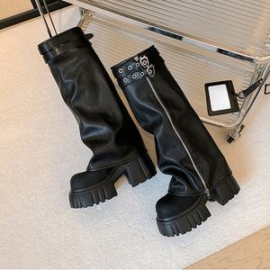 Botines de Tacón Grueso de Cuero Genuino, Cómodos, Modernos, Versátiles y Elegantes, de Media Pantorrilla, Ajustados, para Otoño e Invierno - Product Image 2