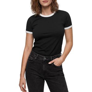 T-shirt personnalisé pour femme, col rond, manches courtes, coupe ajustée, mélange de coton, style vintage, couleur unie - Product Image 1