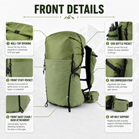 Sac à dos de randonnée imperméable et confortable de 40L avec fermeture roll-top pour la vente en gros