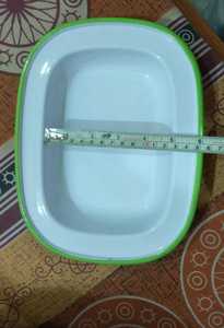 White Rectangular <b>Enamel</b> Pie Dish Green Rim Oven and Dishwasher Safe <b>Baking</b> <b>Tray</b> Serving Plate - Product Image 2
