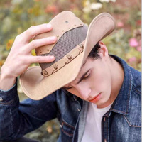 Sombreros de Vaquero Nuevos para Hombre y Mujer, Gorra de Vaquero Occidental, Sombrero de Cuero PU, Gorras de Jazz para Hombre