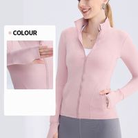 Vente chaude femmes à manches longues en Nylon Spandex Yoga veste pleine fermeture éclair doux Gym entraînement haut de course grande taille léger