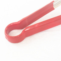 Pinces à nourriture en acier inoxydable, pinces à pain pour buffet, cuisine, longues, avec poignée en caoutchouc souple rouge, pour barbecue, steak, lavables au lave-vaisselle