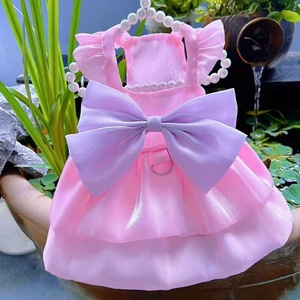 Pet Princess Dress Pink Shimmering Tutu Skirt <b>Summer</b> <b>Decorative</b> Bow Flutter Sleeves For Cat Bichon Frise Maltese - Product Image 2