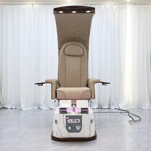 Fauteuil de pédicure de luxe à dossier haut avec base LED, baignoire à pieds en verre céramique et dossier réglable pour salon de manucure - Product Image 2