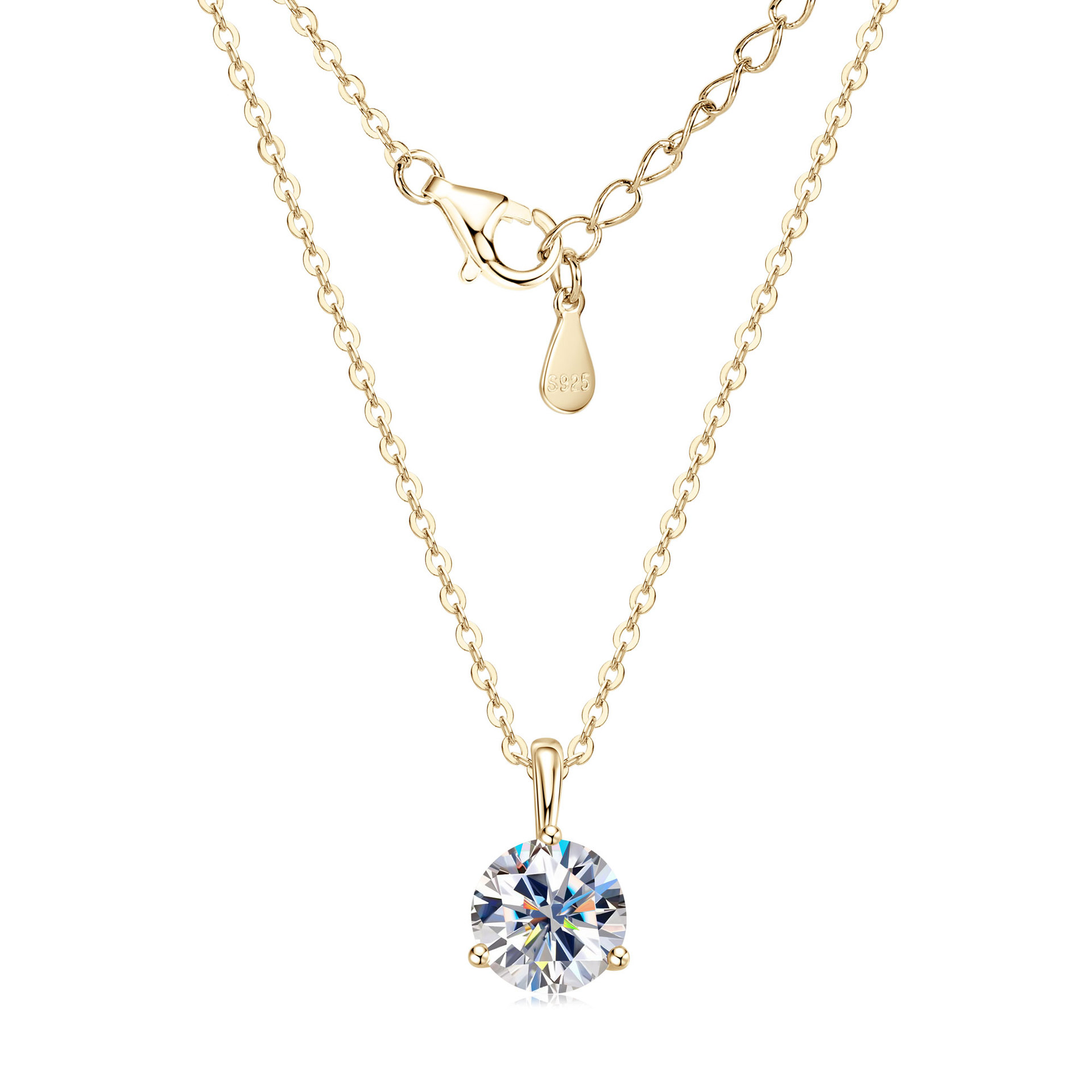 1.5Carat three-claw single stone necklace[KGold]