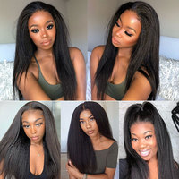 Perruques Lace Front HD Transparentes 13x4 Kinky Straight en Cheveux Humains Yaki, Sans Colle, Pré-Pluckées, pour Femmes