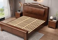 Lit double moderne en pin massif sculpté à tenons, épaissi, 1,5 m x 2,2 m, écologique, multifonctionnel, avec sommier double en Guangdong