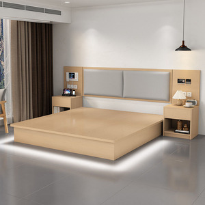 Cama de hotel de 3 estrellas hecha a medida, juegos completos de dormitorio, marco de cama con panel de madera moderno con mesita de noche y cabecero - Product Image 2