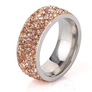 Women's 8mm Pave Setting Stainless Steel <b>Ring</b> With Pink <b>Crystals</b> Fashion Jewelry Gift - Product Image 1