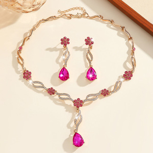 Conjunto de Collar y Pendientes de Flores Europeas y Americanas, Joyería de Cristal Rosa para Vestido de Novia, Banquete, Mujer - Product Image 3