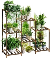 Étagère à plantes moderne en bambou naturel léger à 3 niveaux et 7 pots, support d'angle pour plantes d'intérieur