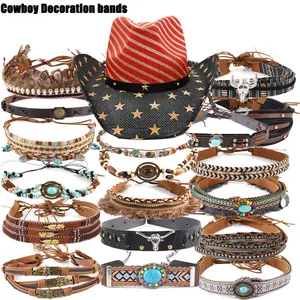 DIY Customize Cowboy Hat Band Replacement Boho Turquoise Decor Western Hat Belts Tassel Shell Straw Hat Bands