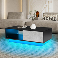 Fournisseur de meubles en gros Bloc lumière LED Table basse avec 2 tiroirs en marbre noir et gris