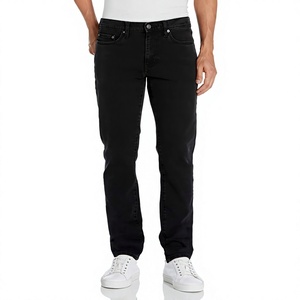 Jean en denim noir coupe slim pour homme, jambe droite, taille mi-haute, couleur unie, délavage classique, tissu en coton, style automne - Product Image 4