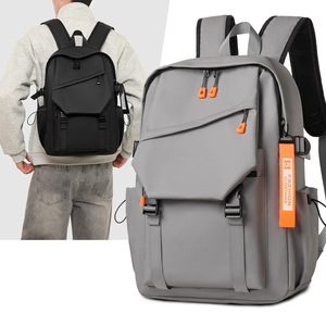 Men's Casual <b>Backpack</b> <b>Large</b> Capacity 12 Inch Laptop Compartment For Commuting Travel Student Use Gray Black Solid Color - Product Image 1
