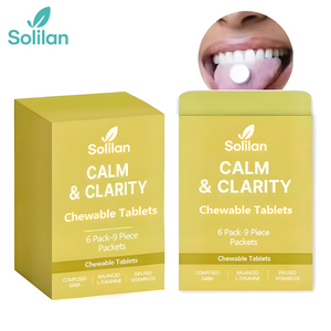 Comprimés Solilan OEM GABA Vitamine D3 <span class=keywords><strong>L</strong></span>-théanine pour le sommeil et <span class=keywords><strong>l</strong></span>'apaisement de <span class=keywords><strong>l</strong></span>'humeur, Comprimés dissolvables à la menthe pour la tranquillité et la clarté - Product Image 1