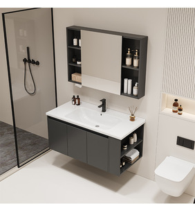 Cream Bathroom Vanity Cabinet with Smart LED Mirror Cabinet <b>Side</b> Cabinet Ceramic Integrated Sink - Product Image 2