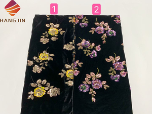 Vải ren thêu hoa màu sắc cao cấp chất liệu nhung đen đính hạt sang trọng, chất liệu sequin dùng cho đầm dạ hội, đầm dự tiệc - Product Image 6