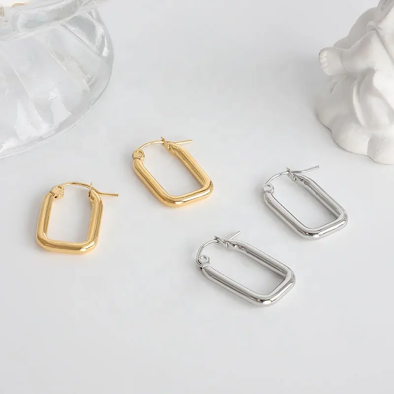 Trend 2022 Fashion Simple Metal Stick Long Hoop Latest Beautiful Stainless Steel Plated 18k Gold U Shape Hoops huggie Earrings