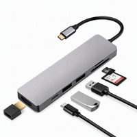 Hub USB-C 6 ports 4K pour station d'accueil avec chargement USB 2.0 PD pour téléphone, lecteur de carte SD/TF, en alliage d'aluminium